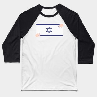 Two hands with blue and white nail polish on Israel flag Baseball T-Shirt